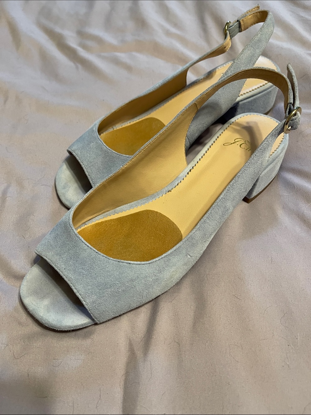 J. Crew Light Blue Suede Slingback Peep-Toe Low Heels, size 8